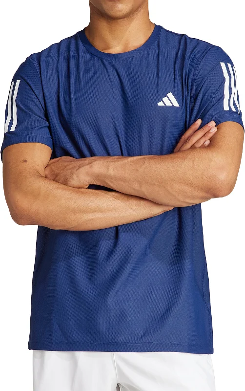 Men's short-sleeve warm stylish-crisp-gray tee-adidas Own The Run Short Sleeve Mens Running Top - Blue