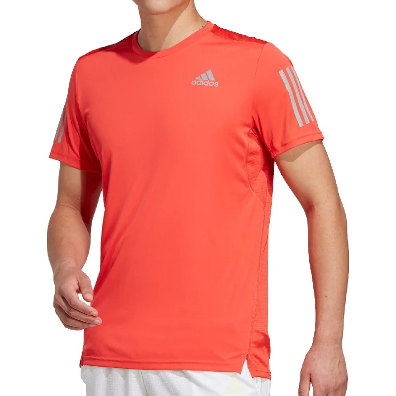 Men's short-sleeve cool rugged-soft-cream shirt-adidas Own The Run Short Sleeve Mens Running Top - Red