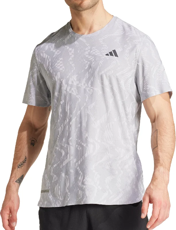 Men's short-sleeve bold rich-boxy-spiral shirt-adidas Ultimate Engineered Short Sleeve Mens Running Top - Grey