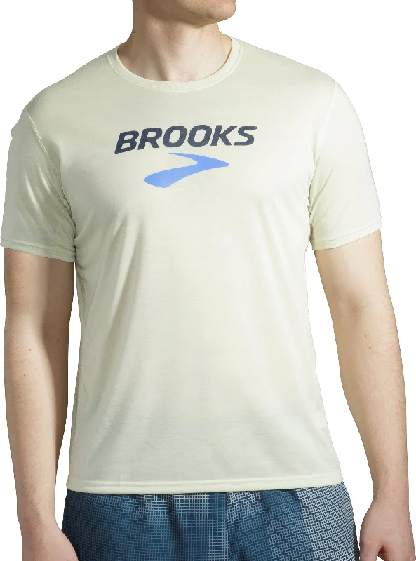 Men's short-sleeve sleek stunt top-Brooks Distance Graphic Short Sleeve Mens Running Top - Yellow