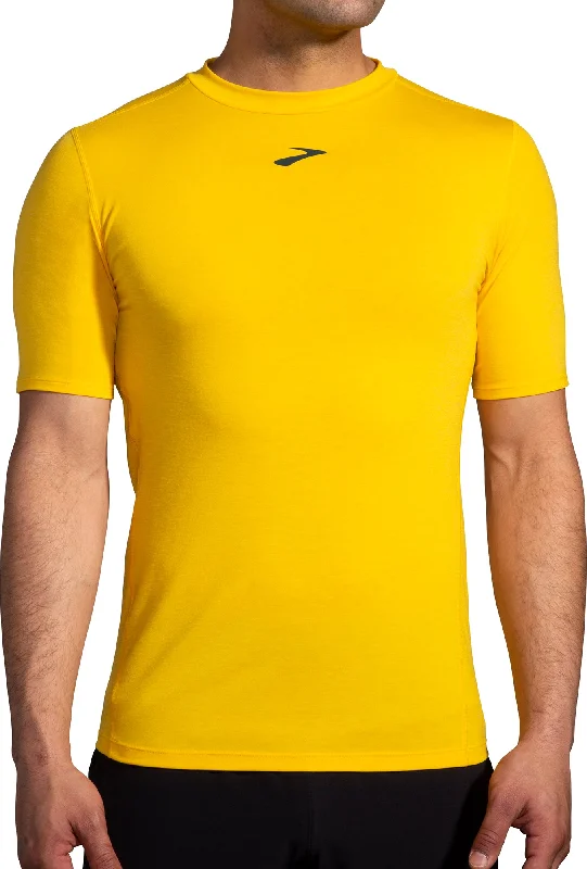 Men's short-sleeve retro chic-amethyst tee-Brooks High Point Short Sleeve Mens Running Top - Yellow