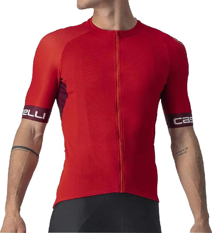 Men's short-sleeve fresh modern-vibrant-tropical-voyage tee-Castelli Entrata VI Short Sleeve Mens Cycling Jersey - Red