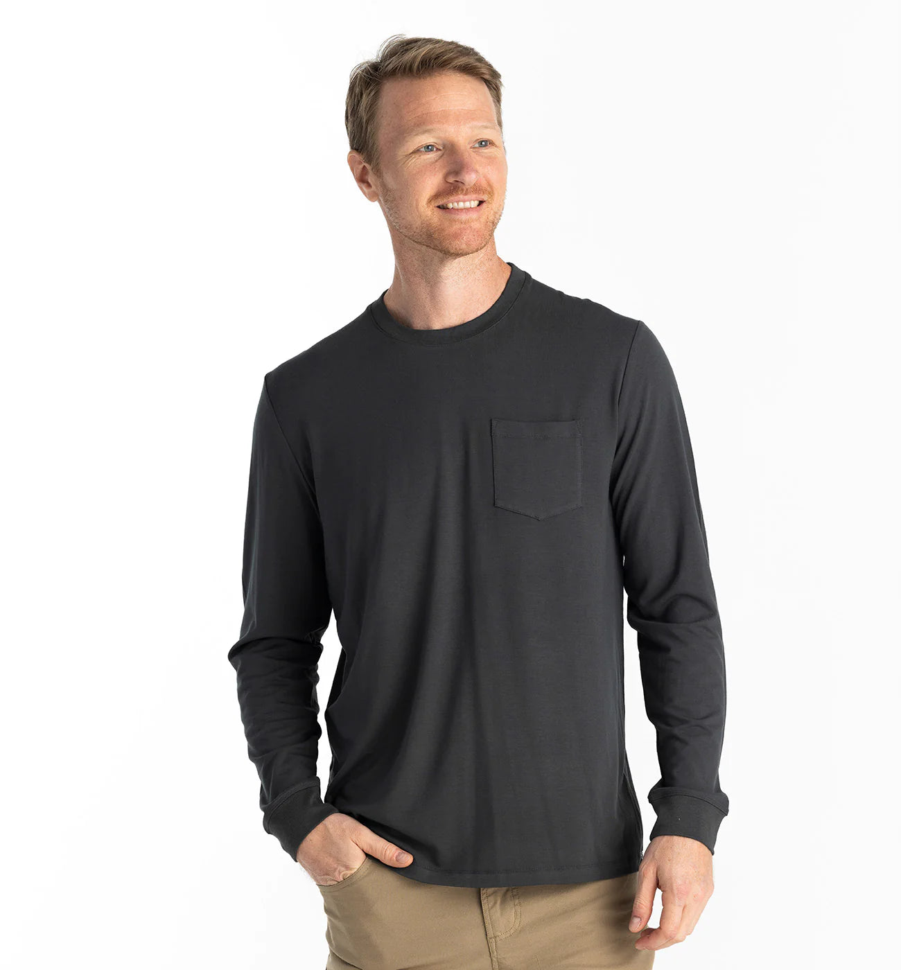 Men's short-sleeve bold rich-sporty-stark-black shirt-Flex Long Sleeve Pocket Tee - Black Sand