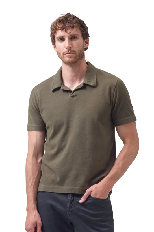 Men's short-sleeve sporty subtle-velvety top-Malachi Slub Polo in Seawater