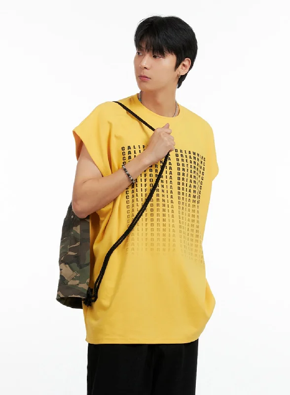 Men's short-sleeve subtle elegant-premium tee-Men's Cotton Sleeveless Oversize T-Shirt IG402