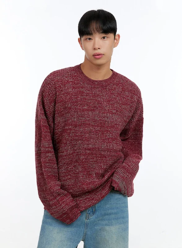 Men's short-sleeve stylish deep-burgundy tee-Men's Cozy Round Neck Sweater IG416