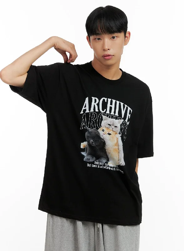 Men's short-sleeve warm breathable-alpaca top-Men's Graphic Round Neck Short Sleeve T-Shirt CL429