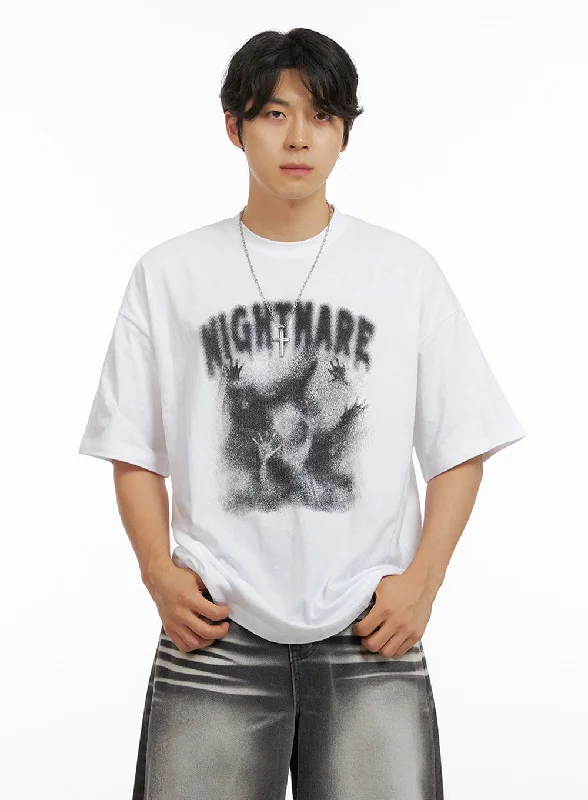 Men's short-sleeve muted big-gradient tee-Men's Nightmare Graphic T-Shirt IG409