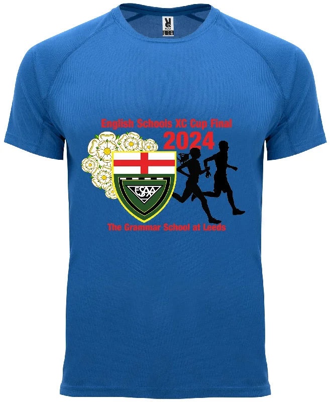 Men's short-sleeve draped fast-wicking shirt-More Mile ESAA Leeds XC Final 2024 Short Sleeve Running Top - Blue