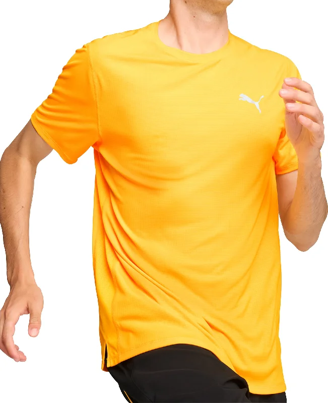 Men's short-sleeve retro cool-whisper-linen tee-Puma Run Favourite Velocity Short Sleeve Mens Running Top - Orange