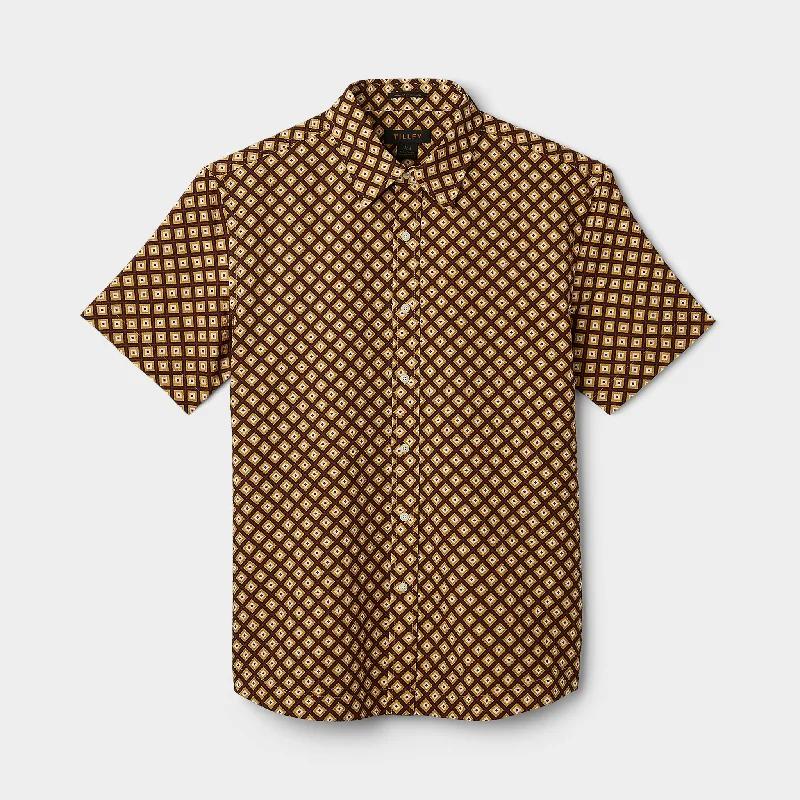 Men's short-sleeve fresh spearmint shirt-Short Sleeve Brown Geo Print