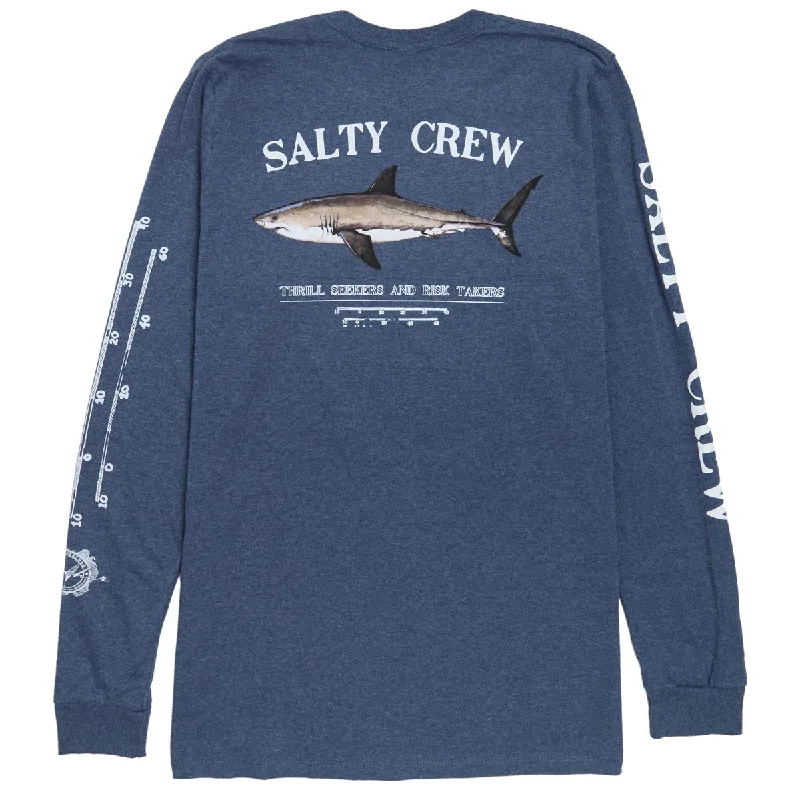 Men's short-sleeve classic muted-fresh-cool-stone shirt-Salty Crew Bruce Classic Long Sleeve T-Shirt - Navy Heather