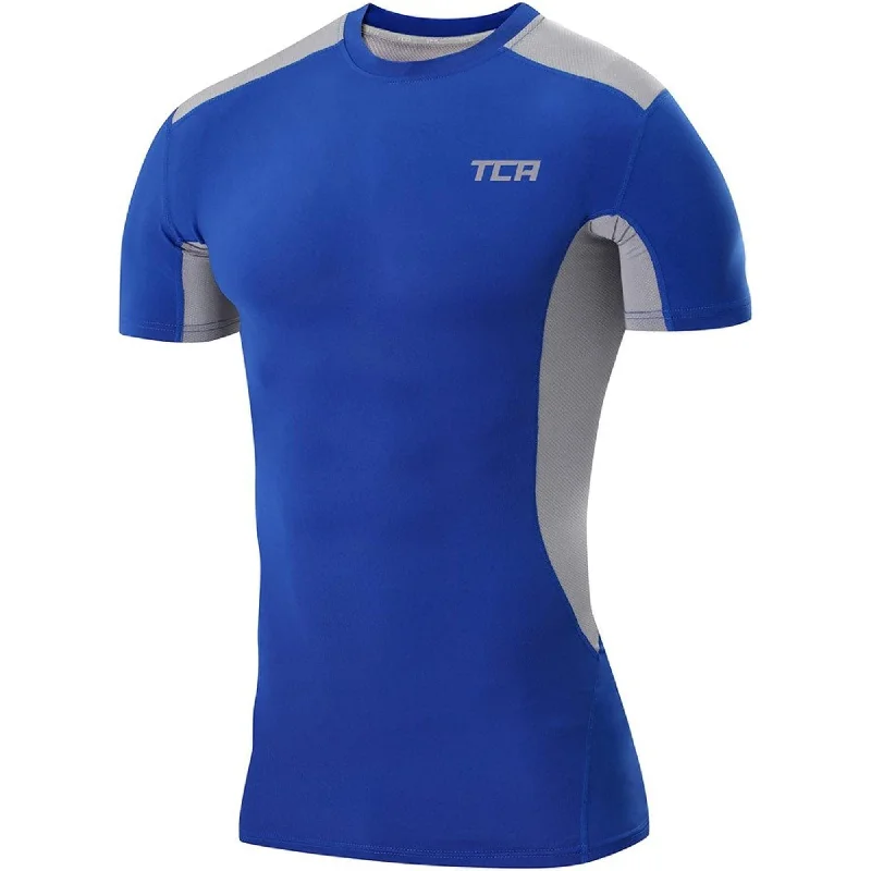 Men's short-sleeve tropical retro-rowing top-TCA FX Laser Mens Short Sleeve Compression Top - Blue