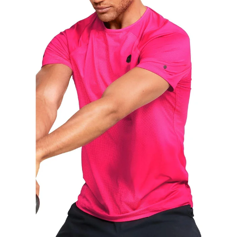 Men's short-sleeve fair-trade sisal shirt-Under Armour Rush HeatGear Fitted Short Sleeve Mens Training Top - Pink