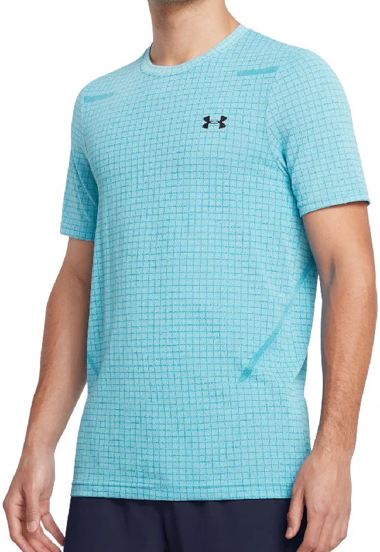 Men's short-sleeve deep classic-muted-aged-violet top-Under Armour Seamless Grid Short Sleeve Mens Training Top - Blue