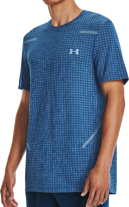 Men's short-sleeve muted fresh-modern-tough-brick tee-Under Armour Seamless Grid Short Sleeve Mens Training Top - Blue