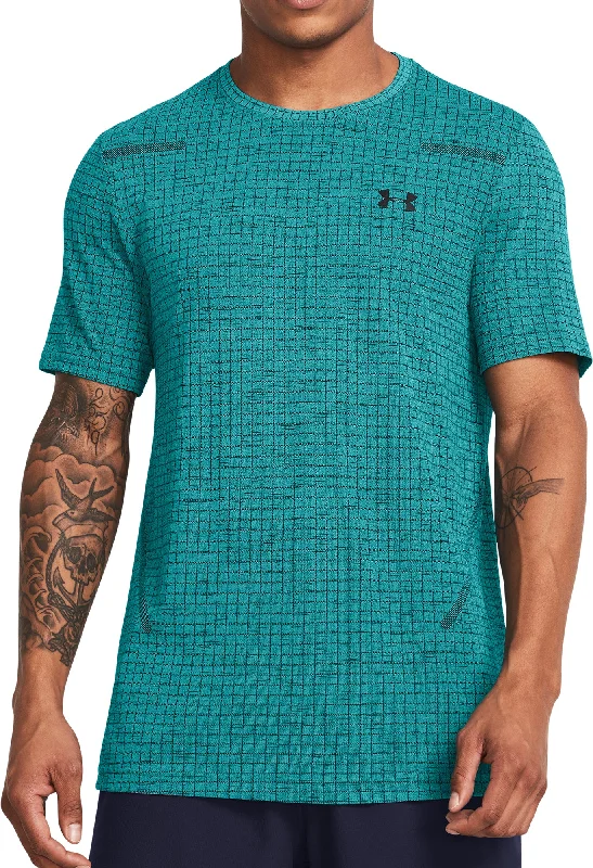 Men's short-sleeve sporty subtle-soft-faint-sage top-Under Armour Seamless Grid Short Sleeve Mens Training Top - Green