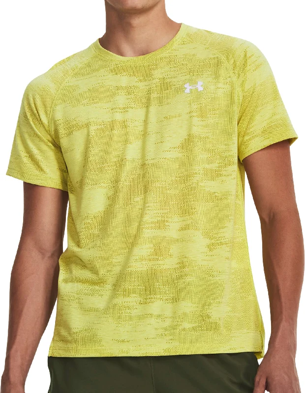 Men's short-sleeve sleek neutral-casual-bold-shredding tee-Under Armour Streaker Speed Camo Short Sleeve Mens Running Top - Yellow