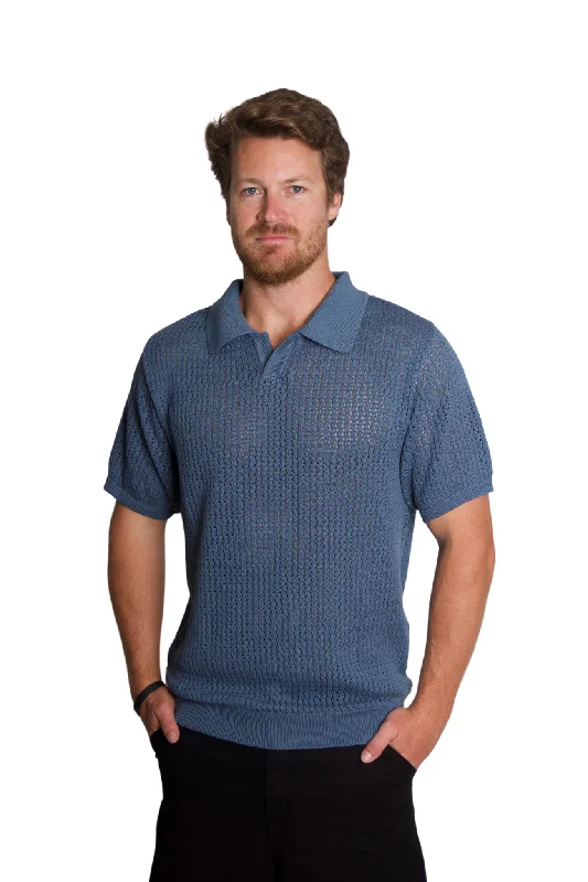 Men's short-sleeve retro cool-parade shirt-Yuma Polo in Blue