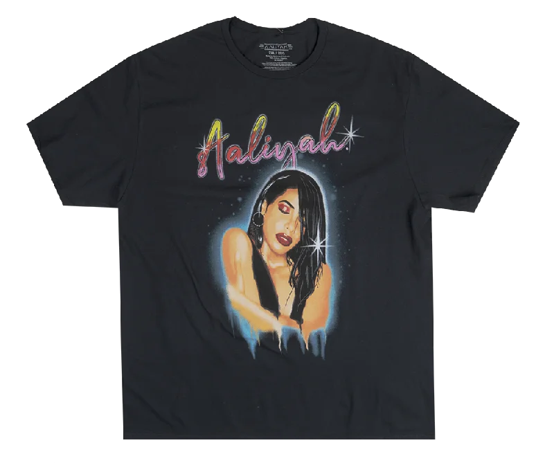 Men's short-sleeve muted fresh-cool-stone top-AALIYAH LICENSED T-SHIRT BLACK - 4ALH93480T