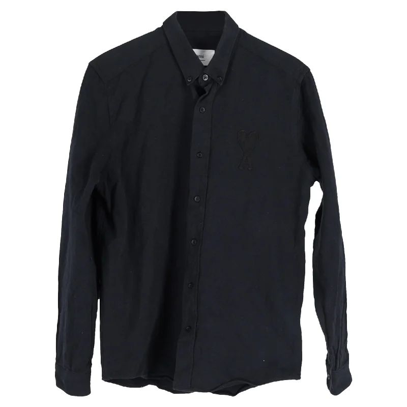 Ami De Coeur Big Logo-Embroidered Lone Sleeve Shirt in Black Cotton