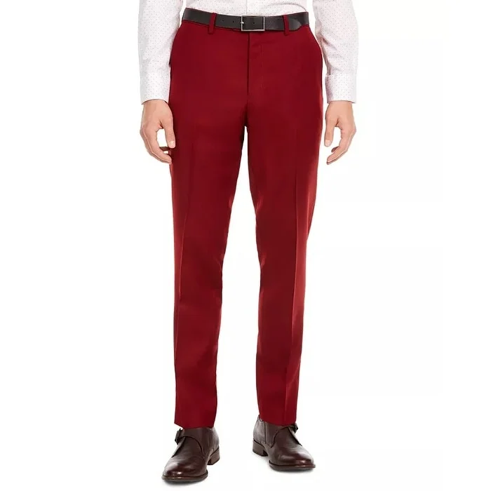 men's high-waisted camping matte beige pants-men's stretch athletic training shimmer navy pants-Bar III Men's Slim Fit Flannel Suit Separate Pants Red Size 32X32