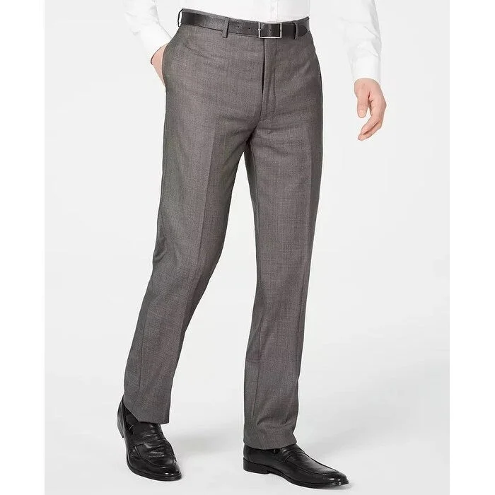 men's casual wedding dull black pants-men's flat-front evening sheen white pants-Calvin Klein Men's X Slim-Fit Stretch Charcoal Mini Grid Suit Pants Charcoal Size 44X32