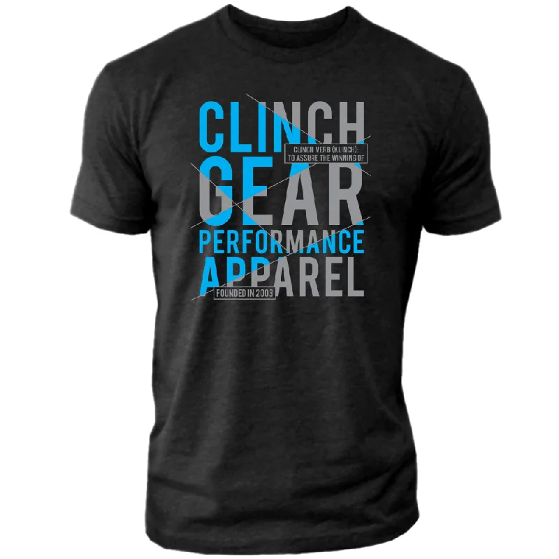 Men's short-sleeve urban warm-stylish-sleek-airy-feather-light shirt-Clinch Gear - Klinch – Crew Tee – Black/Cyan/Gray