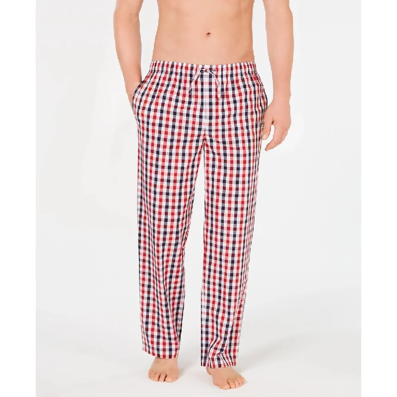 men's wide-leg vacation gloss gray pants-men's waterproof hiking dull brown pants-Club Room Men's Cotton Gingham Pajama Pants Red Size X-Large