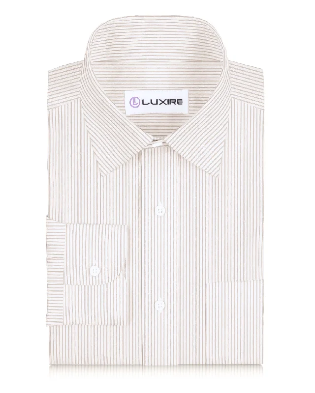 Cotton Linen: Fade Brown Dress Stripes On White