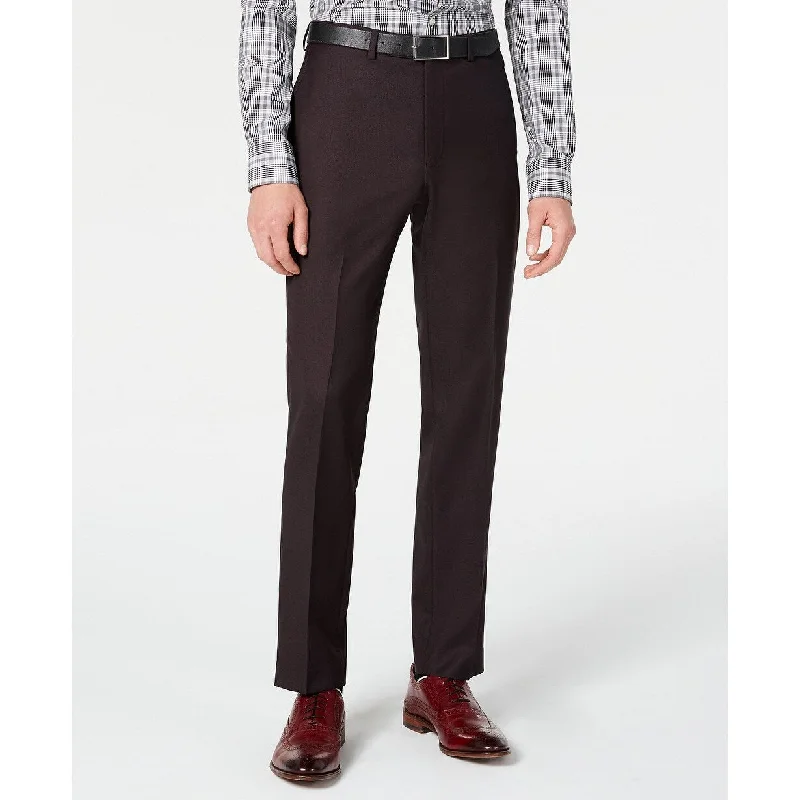 men's wide-leg vacation dull red pants-men's tailored party luster olive pants-DKNY Men's Modern-Fit Stretch Burgundy Birdseye Suit Pants Red Size 34X30