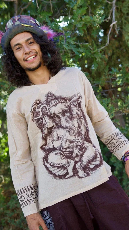 Men's short-sleeve casual light-pattern tee-Ganesh Long Sleeve