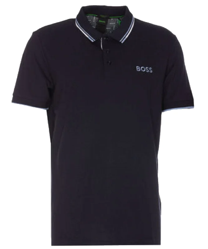 Men's short-sleeve durable odor-resistant tee-HUGO BOSS Men Paddy Pro Contrast Color Cotton Stretch Polo Shirt Indigo Blue