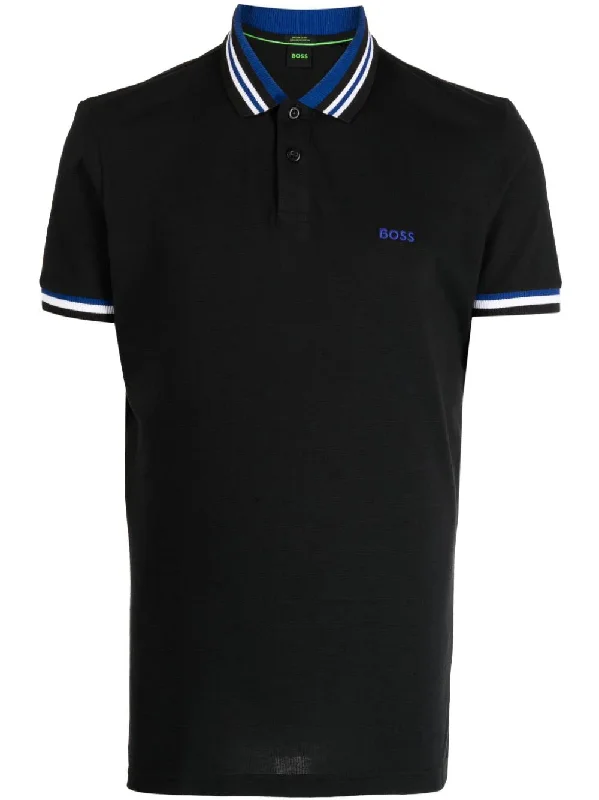 Men's short-sleeve athletic frost tee-Hugo Boss Men's Black Cotton Jersey Short Sleeve Polo T-Shirt