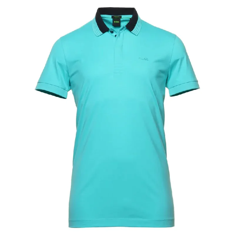 Men's short-sleeve soft trendy-bright-deep-classic-casting tee-Hugo Boss Men's Paddy 1 Polo Shirt with 3D Collar, Turquoise