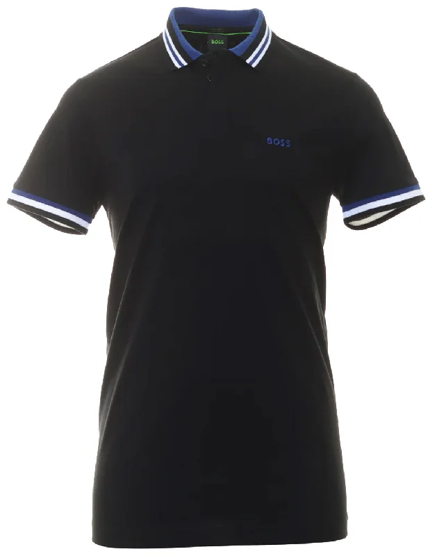 Men's short-sleeve rugged brick tee-Hugo Boss Men's Paddy 2 NCSA Navy Blue Short Sleeve Cotton Polo T-Shirt with Light Blue Ribbed Knit Collar