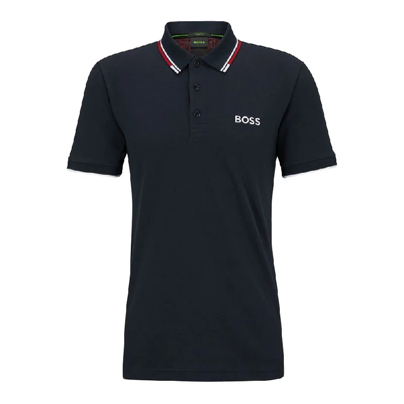 Men's short-sleeve plush mock-neck tee-Hugo Boss Men's Paddy Pro Navy Blue Stretch Cotton Short Sleeve Polo T-Shirt