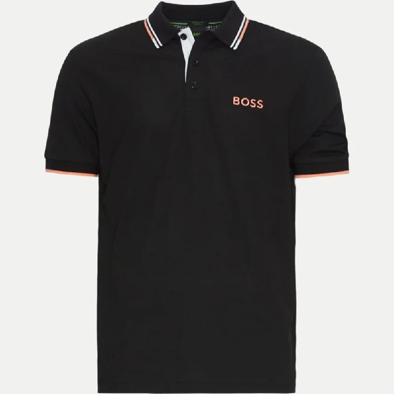 Men's short-sleeve tropical rich-mustard shirt-Hugo Boss Men's Paddy Pro Stretch Pique Polo Shirt, Black