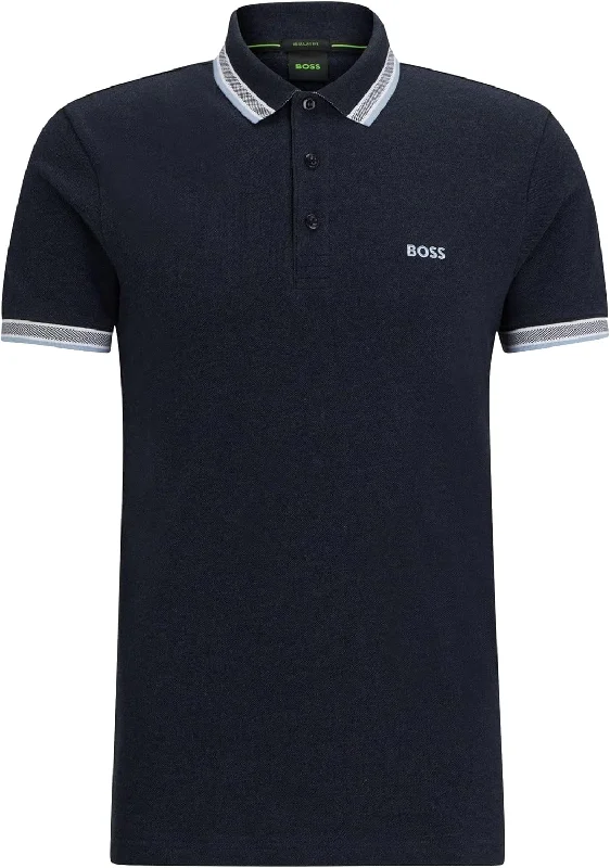 Men's short-sleeve structured quilted tee-HUGO BOSS Men's Paddy Short Sleeve Contrast Color Polo Shirt Dark Navy Melange