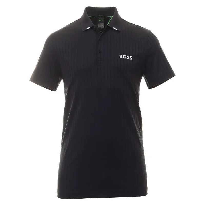 Men's short-sleeve sustainable reclaimed tee-Hugo Boss Men's Paddytech Black Stretch Poly Short Sleeve Polo T-Shirt