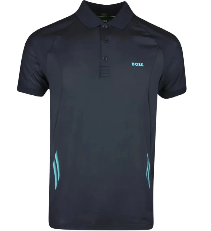 Men's short-sleeve sporty subtle-soft-trendy-bright-rugby shirt-Hugo Boss Men's Piraq Active 1 Training Polo Shirt, Navy