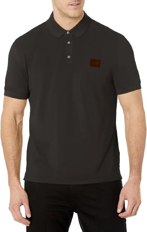 Men's short-sleeve boxy spiral tee-HUGO Men's Square Logo Cotton Polo Shirt Black Short Sleeve