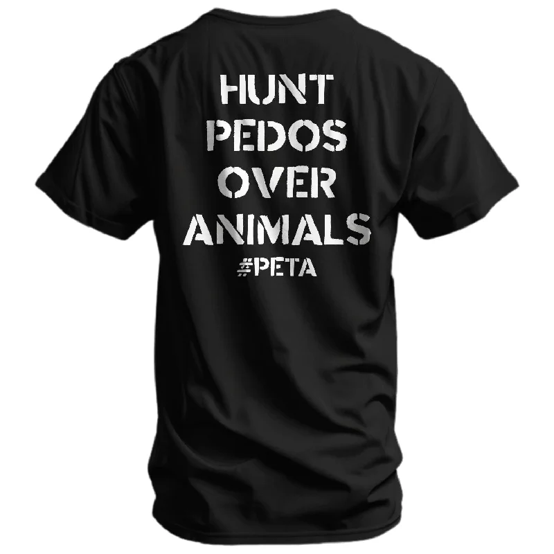 Men's short-sleeve vibrant tropical-retro-cool-handcrafted-ramie shirt-Hunt Pedos Over Animals #PETA Men's T-Shirt