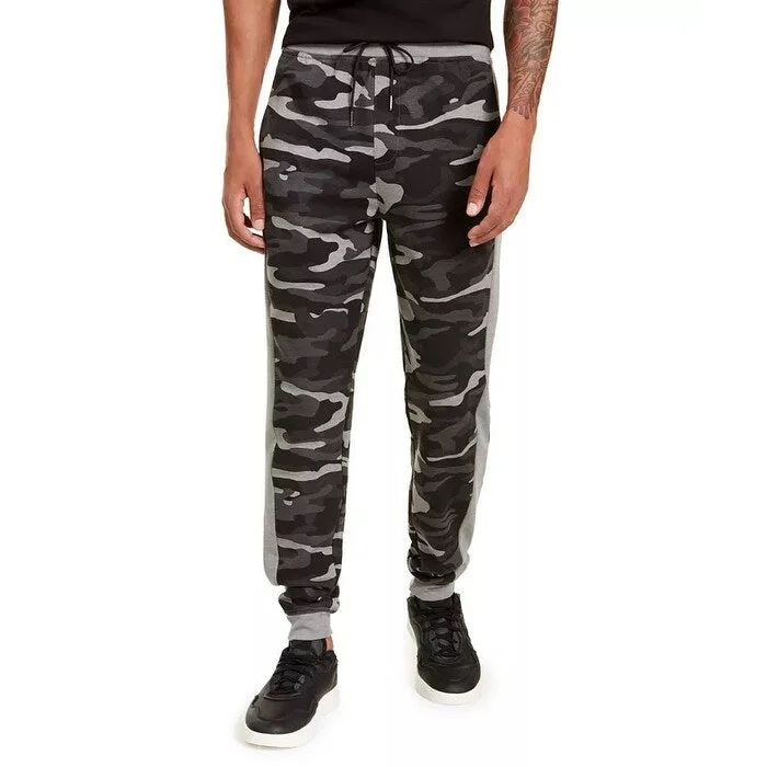 men's casual heat-retaining beige pants-men's flat-front evening shimmer black pants-Ideology Men's Colorblocked Camo Joggers Black Size XXX Large - XXX-Large