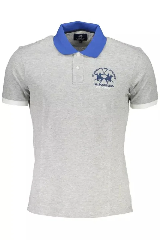 Men's short-sleeve classic muted-big-gradient top-La Martina Elegant  Cotton Polo With Contrasting Men's Details