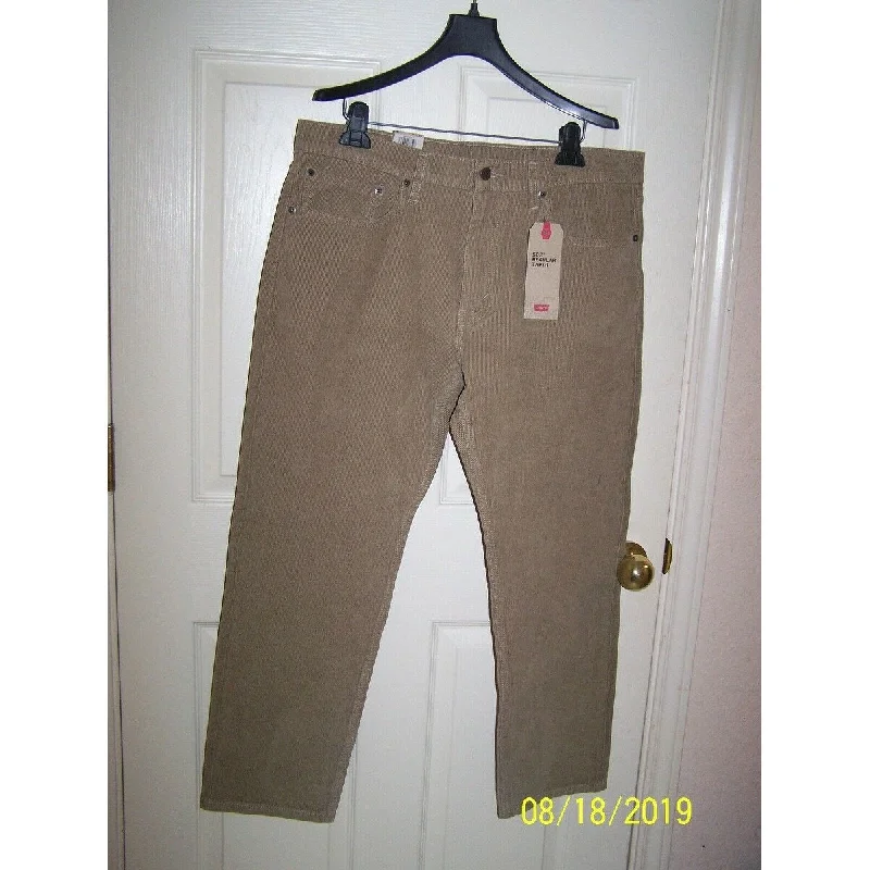 men's pleated travel gloss olive pants-men's relaxed beach dull brown pants-Levi's Men's 502 Taper Corduroy Pants Tan Size 34x30