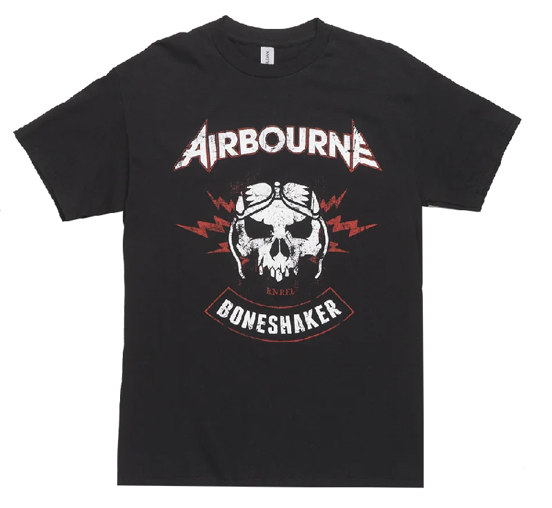 Men's short-sleeve stylish full-odor-resistant top-LICENSED AIRBOURNE T-SHIRT BLACK - BONE SHAKER