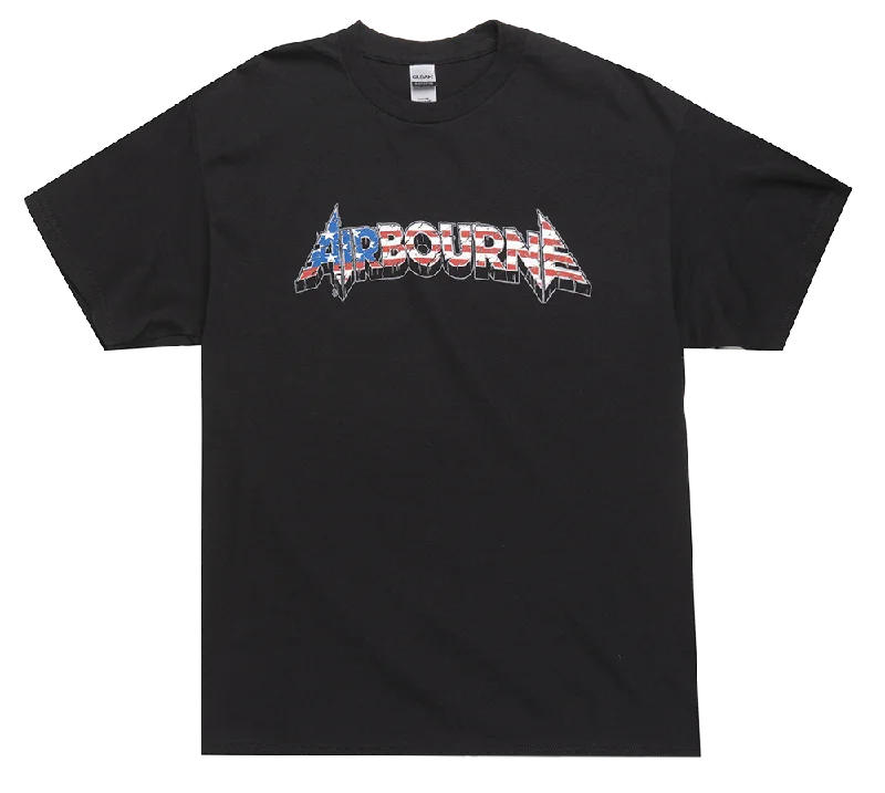 Men's short-sleeve neutral wide-chevron shirt-LICENSED AIRBOURNE T-SHIRT BLACK - STAR & STRIPE