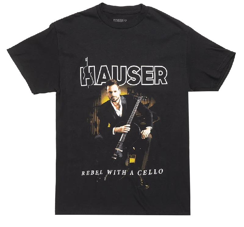 Men's short-sleeve casual light-pattern tee-LICENSED HAUSER T-SHIRT BLACK - REBEL WITH A CELLO