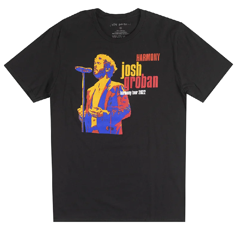 Men's short-sleeve rugged soft-cream top-LICENSED JOSH GROBAN T-SHIRT BLACK - HARMONY TOUR